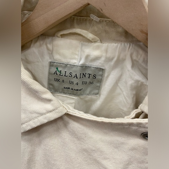 AllSaints Dessa Balfern Ivory Denim Biker Moto Jacket Womens Size 4 - Picture 4 of 8